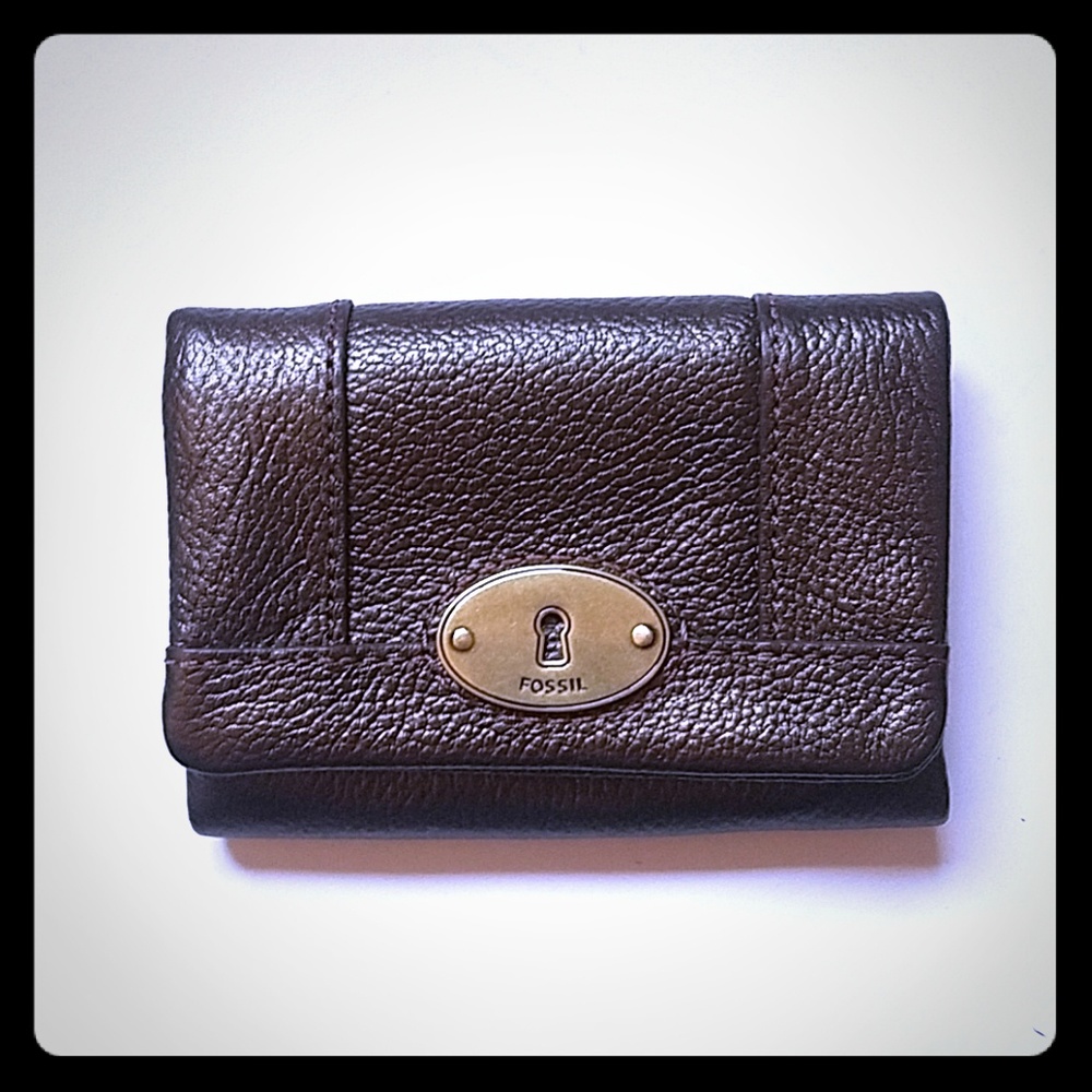 Fossil trifold leather wallet brown/gold
